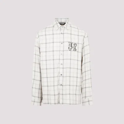 Palm Angels Logo Embroidered Checked Shirt In Beige