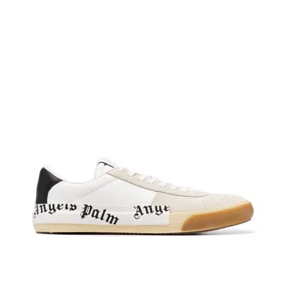 Palm Angels Beige Calfskin Low Top Sneakers In White