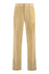 PALM ANGELS BEIGE CORDUROY TROUSERS WITH CONTRASTING COLOR STRIPE FOR MEN