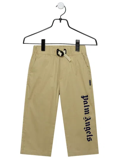 Palm Angels Kids' Beige Cotton Drill Trousers