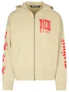Palm Angels Gothic Logo-print Zipped Hoodie In Beige