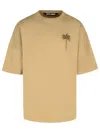 Palm Angels Beige Cotton T-shirt With Palm Print And Logo