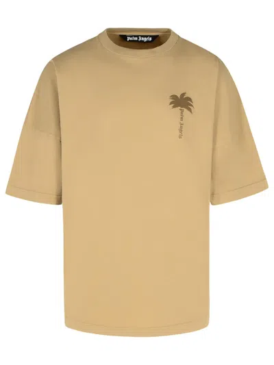 PALM ANGELS PALM ANGELS BEIGE COTTON T-SHIRT MEN