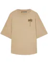 Palm Angels Beige Cotton T-shirt With Palm Print And Logo