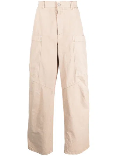 PALM ANGELS BEIGE COTTON TROUSERS
