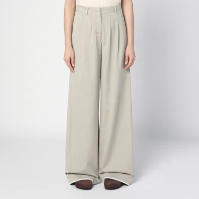 Palm Angels Beige Cotton Wide Trousers