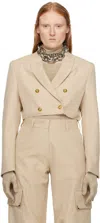 Palm Angels Beige Cropped Blazer In Beige