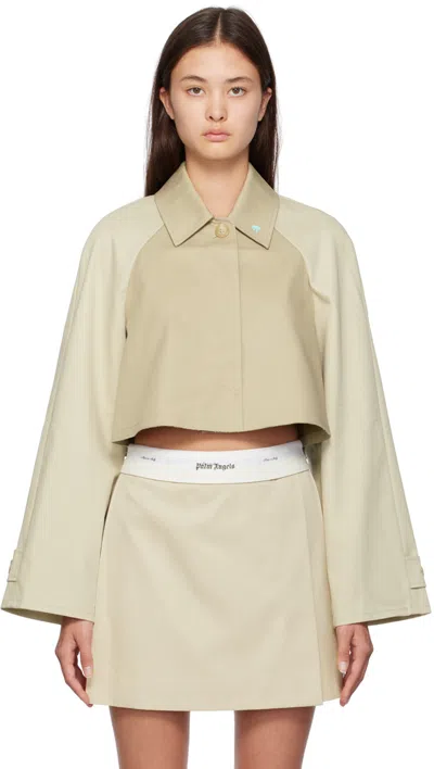 Palm Angels Beige Cropped Jacket In Off White/beige