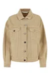Palm Angels Gd Loose Bull Denim Jacket In Beige