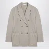 Palm Angels Beige Double-breasted Cotton Jacket Women In Gray