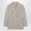 Palm Angels Beige Double-breasted Cotton Jacket Women In Gray