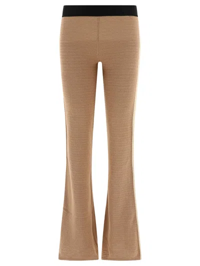 Palm Angels Logo Cotton Knit Pants In Tan