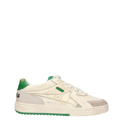Palm Angels Beige Leather Low Top Sneakers In White
