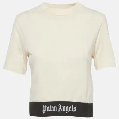 Pre-owned Palm Angels Beige Logo Hem Jersey Crop Top S In Sand