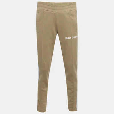 Pre-owned Palm Angels Beige Logo Print Jersey Track Pants S In Brown