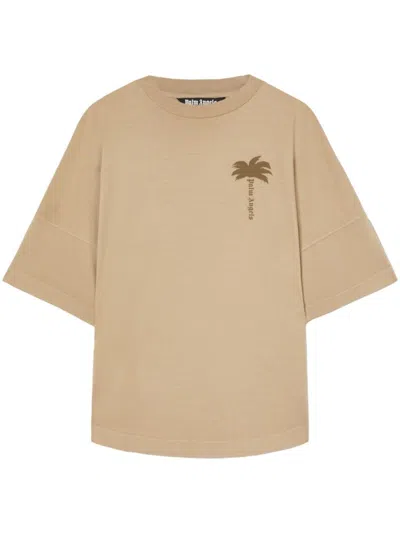 PALM ANGELS BEIGE LOGO T-SHIRT