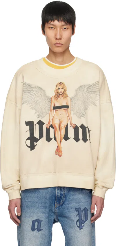 PALM ANGELS BEIGE PIN UP SWEATSHIRT