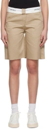 Palm Angels Beige Reverse Waistband Shorts In Beige/white