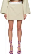 Palm Angels Beige Reversed Waistband Miniskirt In Beige/white