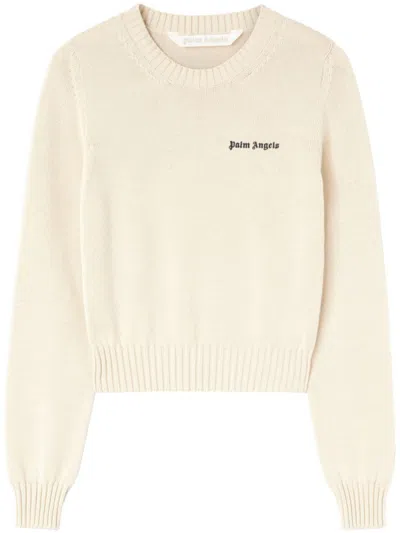 PALM ANGELS BEIGE CREWNECK SWEATER