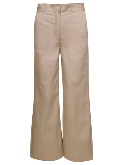 Palm Angels Beige Wide Pants With Concealed Fastening In Polyester Blend Woman