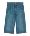 Palm Angels Lasered Curved Logo Denim Skater Bermuda In Blue