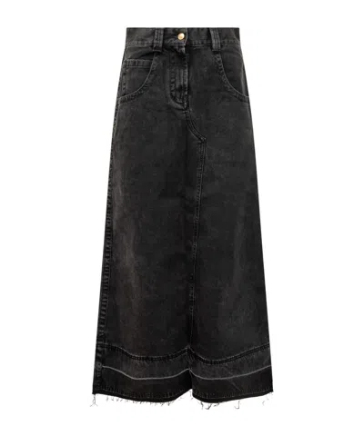 PALM ANGELS PALM ANGELS FRAYED HEM MIDI DENIM SKIRT