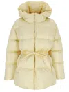 Palm Angels Belted Down Jacket In Beige