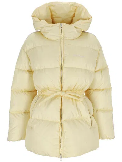 Palm Angels Belted Down Jacket In Beige
