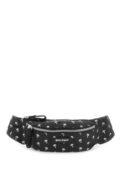 Palm Angels Beltpack With All-over Palms Motif In Black,white