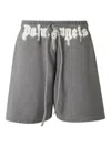 Palm Angels Logo Printed Drawstring Bermuda Shorts In Gray