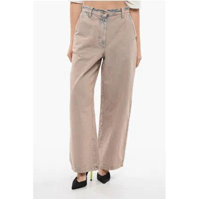 Palm Angels Bi Colore Overdye Wide Fit Jeans In Neutral