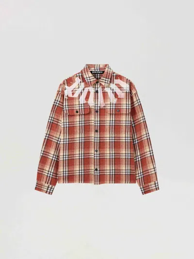 Palm Angels Big Neck Logo Loose Overshirt In Orange - Off White