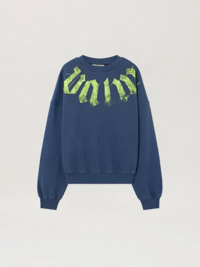 Palm Angels Big Neck Logo Loose Sweatshirt In Blue