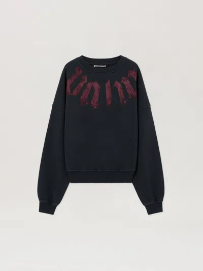 Palm Angels Big Neck Logo Loose Sweatshirt In Green