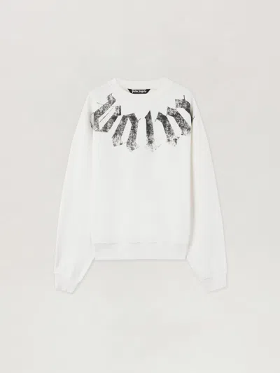 Palm Angels Big Neck Logo Loose Sweatshirt In White