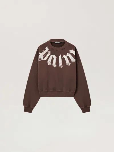 Palm Angels Big Neck Logo Loose Sweatshirt In Brown