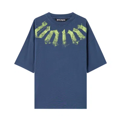 Pre-owned Palm Angels Big Neck Logo Loose Tee 'navy/blue/lime' | Men's Size Xl