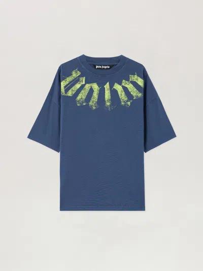 Palm Angels Big Neck Logo Loose T-shirt In Blue
