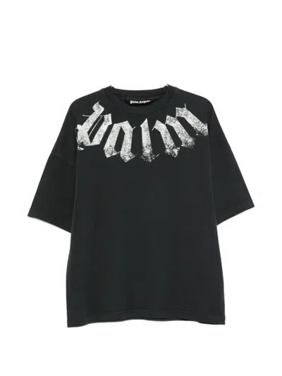 Palm Angels Black Distressed Graphic Gothic Cotton T-shirt