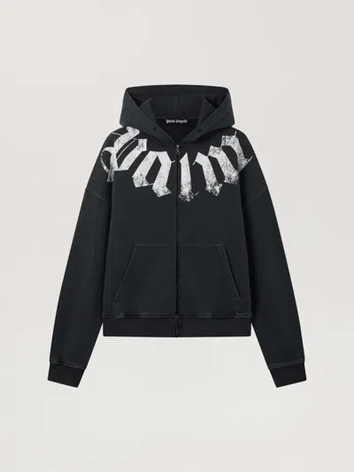 Palm Angels Big Neck Logo Zip Loose Hoodie In Black - Off White