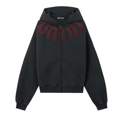 Pre-owned Palm Angels Big Neck Logo Zip Loose Hoodie 'black/burgundy' | Men's Size Xxl