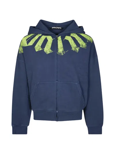 Palm Angels Big Neck Logo-print Zip-up Hoodie In Blue