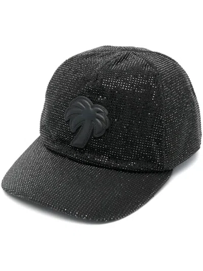Palm Angels Embellished Cotton Baseball Cap In Black