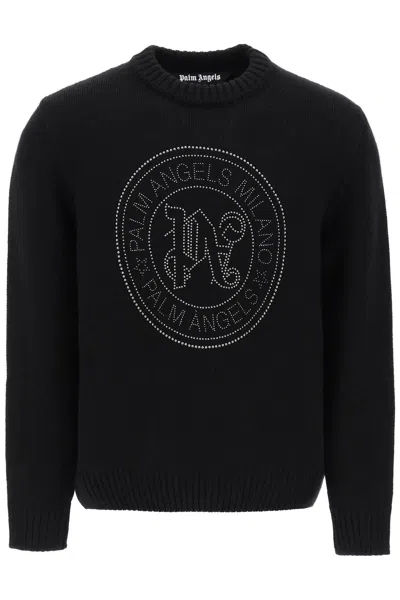 Palm Angels Men's Black Wool And Cashmere Pullover With Monogram Embellishment
