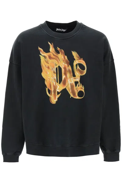 Palm Angels Burning Monogram Sweatshirt In Black
