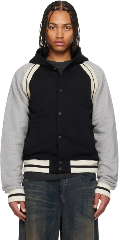 Palm Angels Curved Logo Varsity Jacket In Gray