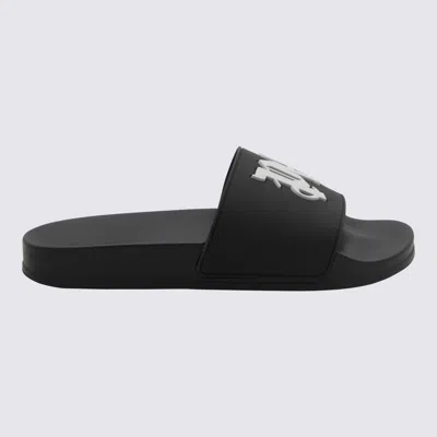 Palm Angels Black And Light Grey Rubber Monogram Logo Flats In Black Light Grey