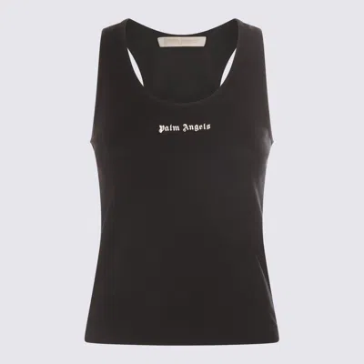 Palm Angels Black And White Cotton Blend Top In Multicolor