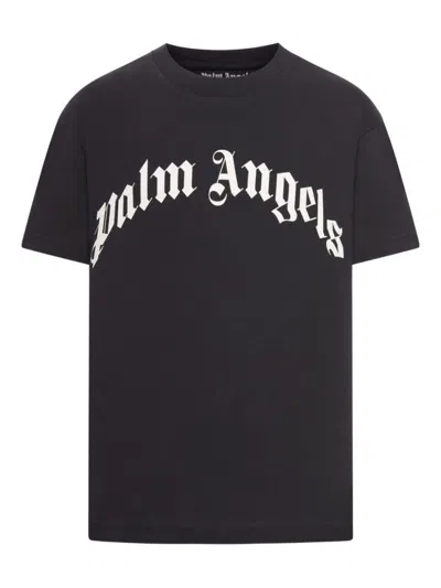 Palm Angels Curved Logo Reg T-shirt In Black